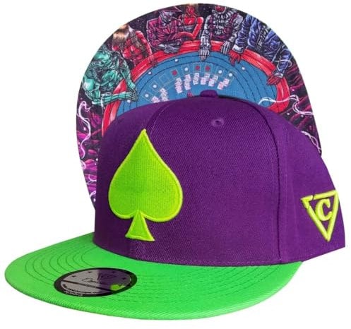 Capiche [99+ Designs] Pokerhut, Black Jack, Joker Cap Herren, Lila und Grüne Anzüge, Snapback Hut, Limettengrüner Schirm, Spielerhut, Casino, Glücksspiel, Kartenspiele