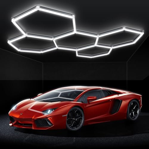 BRILLIHOOD LED Sechseckige Garagenleuchten, 24 Stück, Auto-Garagen-Lichtröhren, 192 W, 23040 lm, 6500 K, superhell, 5 Gittersysteme, Auto-Detaillierung, Deckenleuchte für Garage, Lager, Werkstatt,