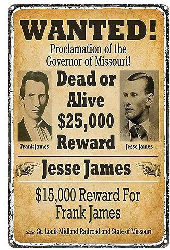 Vintage-Metallschild Jesse James Wanted Poster, Wanddekoration für Bar, Bauernhaus, Kaffee, Poster, Plakette, dekorativ, 20 x 30 cm