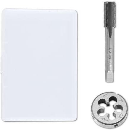 LEONTOOL Ensemble de tarauds et filières UNEF 1/2-28, HSS 1/2 x 28 UNEF en acier rapide avec matrice de filetage ronde pour droitier, kit de tarauds et filières pour réparation de filetage de vis