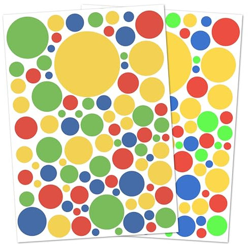 Punalu Kreis Set 176 Stück Wandtattoo für Babyzimmer Aufkleber Sticker Kreise Wandaufkleber Kinderzimmer Deko Punkte Dots Klebepunkte (Kräftiges rot blau gelb grün)