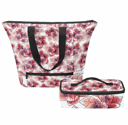 VAPOKF Jasmin-Blumen-Handtaschen für Frauen, Tote Umhängetasche mit isoliertem Lunchbeutel-Set, Tragegriff oben mit Reißverschluss, multi, Einheitsgröße