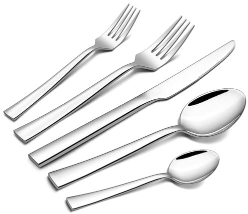 Homikit Besteck Set 12 Personen, 60-teilig Edelstahl Poliert Besteckset, Elegantes Essbesteck mit Messer Gabel Löffel, Tafelbesteck für Hause Küche Restaurant, Gesund, Spülmaschinenfest