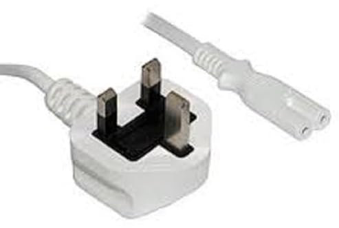 3M UK 3 Pin Cord to IEC C7 2 Pin Mains Power Lead Fig Figure 8 Cable Kettle Lead for Printer, Laptop Charger, Smart LED LCD TV Monitor, 3 Meter - White