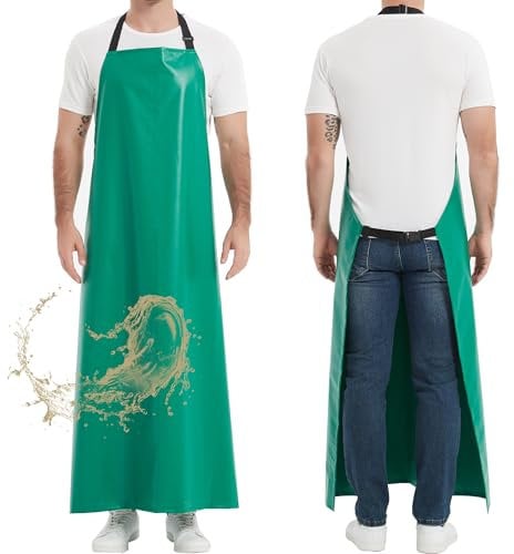 Thicker Rubber Apron, 51.18 x 35.43 Adjustable Apron, Heavy Duty Oil & Chemical Resistant Work Apron, Extra Long Waterproof Aprons for Dish Washing, Gardening, Lab Work, Butcher & Dog Grooming, Green