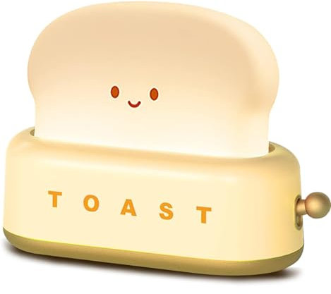 Lancoon Gelbe Schreibtischdekoration Toaster Lampe Kawaii LED Toastbrot Nachtlicht Wiederaufladbar und tragbares Licht mit Timer Weihnachtsideen für Baby Kinder Mädchen Teens Teenager
