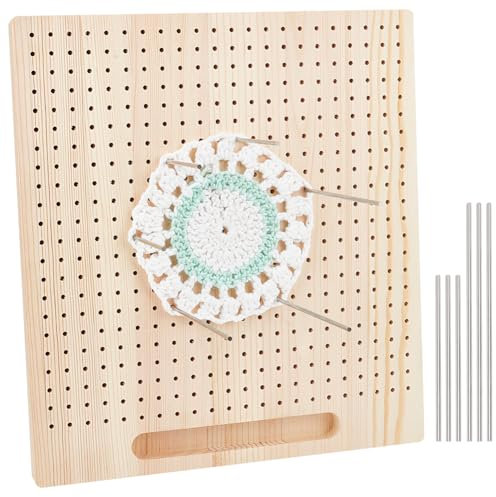 BENECREAT Tabla de bloqueo de ganchillo de 33 x 30 cm, alfombrilla de bloqueo de madera con 24 varillas de acero inoxidable 304 de 9,9 cm y 6 varillas de acero inoxidable 304 para tejer y coser a