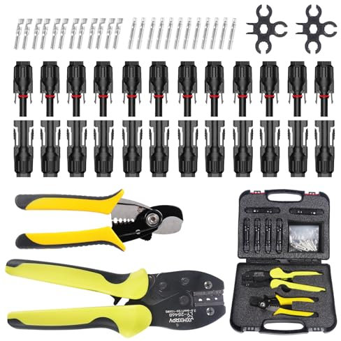 Solar Crimpzange Set für 2.5/4/6mm² Solarpanel Solarkabel, 1x Crimpzange+1x Abisolierzange+12 Paar Solarkabel Stecker+12 Paar Männlich/Weiblich Solar Stecker+2xSolar Steckverbinder Schraubenschlüssel