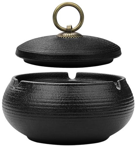Aschenbecher für Draussen Windaschenbecher keramik mit Deckel Sturmaschenbecher Outdoor Groß Zigarrenaschenbecher für Raucher Desktop Aschenbecher für die Inneneinrichtung(Schwarz)