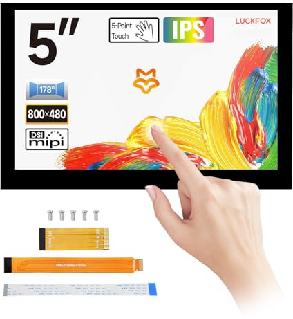 LUCKFOX for Raspberry Pi 5 Touch Screen - 5 inch DSI Display for Pi 5/4B/CM4/CM3 Support 3D Printing, Capacitive Touch 800x480, 178° Viewing Angle, Toughened Glass LCD Panel for Raspberry Display