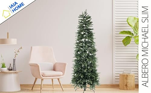 IAIA HOME | Albero di Natale Slim Michael, Design Italiano, Salvaspazio, Realistico | Montaggio Facile | Diverse Misure | Apertura A Ombrello, Folto e Realistico di Alta Qualità (180 cm)