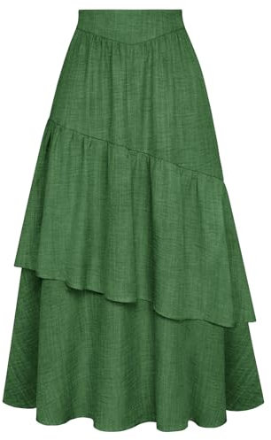 Belle Poque Plus Size Röcke für Damen Boho Lang Rock Rüsche Röcke Flared Plissee Rock mit Taschen Grün XXL