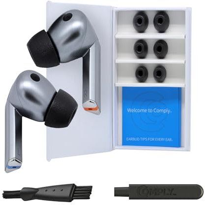 Comply Premium Schaumstoff-Ohrstöpsel, kompatibel mit Samsung Galaxy Buds3 Pro., Größe L, NEUE 2025 Version mit Reinigungstool, schwarz, 3 Paar, Made in The USA