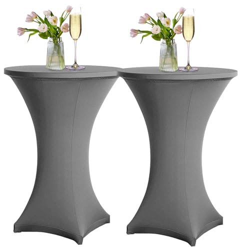 Sonnewelt Stehtischhusse Stretch, 2er-Set Stehtische Husse elastische, Ø 60-65cm Tischdecke für Bistrotische, Tisch Husse Hochzeit Feier, Tischdecke-Grau