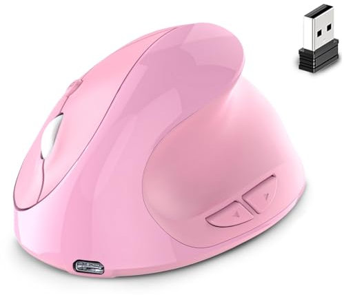 Peowuieu Mouse Ottico Ergonomico Verticale USB 2.4G Wireless + Bluetooth Ricaricabile A Doppia modalità per Computer Notebook Rosa