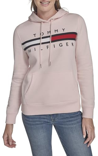Tommy Hilfiger Fleece Soft Pullover Hoodie Sweater Maillot de survêtement, Ballerine Rose, XL Femme
