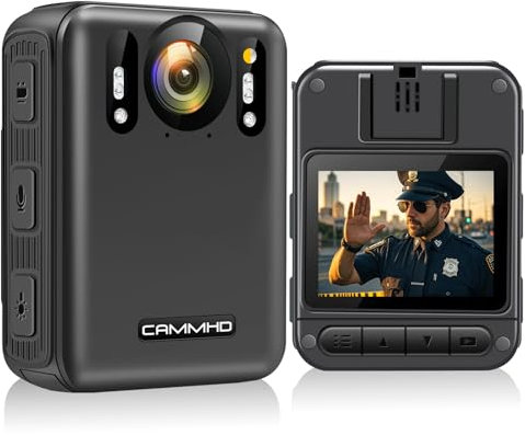 CAMMHD W8-32GB 4K Anti-Shake Body Cam 2 Akkus 4000 mAh mit 10 Stunden Videoaufzeichnung, Datenverschlüsselung Auto Ultra HD-Nachtsicht Bodycam Körperkamera mit Ladestation für Sicherheit