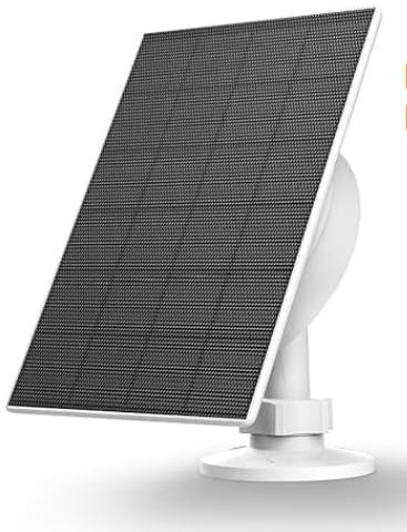 ECO-WORTHY Panel Solar Cámara Exterior 5W 5V, 360° ajustable, BC Mono 25% de eficiencia de generación, con conector 3 en 1 de 3 metros, IP65, para cámaras exteriores, dispositivos de riego balcón