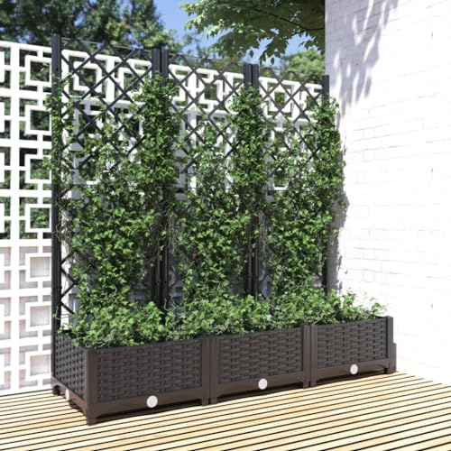 Refined Blumenkübel Pflanzkasten Blumentopf Blumenkasten Rankhilfe Spalier Gartenspalier Pflanzkübel mit Spalier Schwarz 120x40x121,5 cm PP