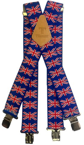 Tomahawk Heavy Duty Braces, Adjustable, Unisex Suspenders, Strong Clasp (Union Jack)
