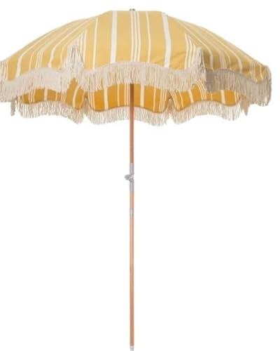 YNZUNMY Sombrilla Flecos, Sombrilla Playa Sombrillas de Playa con borlas/Sombras Bohemias de Madera Personalizadas de Lujo portátiles de 2,4 Metros, con Flecos Vintage for Exteriores, Poste de Lona