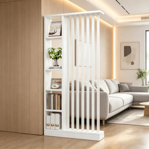 Raumteiler mit Regalen, Trennwand für den Eingangsbereich, Säule vom Boden bis zur Decke – freistehender Raumteiler mit Ablagefach, freistehende Dekoration für Schlafzimmer (A White + White, 100cm)