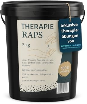 Rapssamen für Handtherapie 5 kg inkl. Video-Übungen - Physiohealth | Therapieraps gereinigt, im wiederverschließbaren Eimer, warm oder kalt anwendbar – Rapsbad für Ergotherapie, Reha & Zuhause
