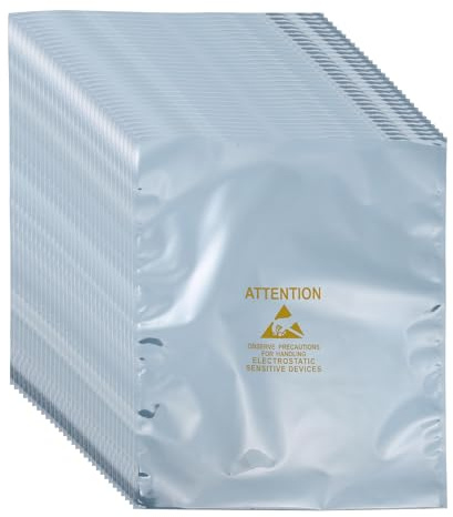 sourcing map 100 Pcs Anti Static Bags 12.2 x 15.7 Open Top ESD Shielding Bag with Labels for Hard Drive HDD SSD Electronic Device Motherboards, Silver Gray