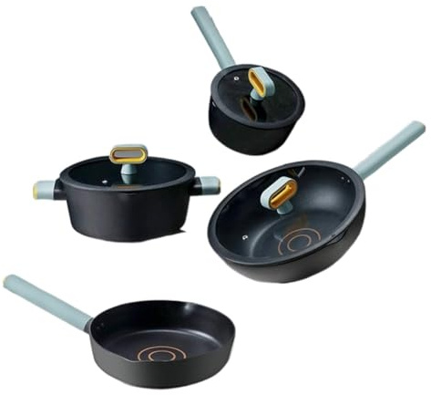 Ensemble de Cuisine Ensemble D'ustensiles De Cuisine Antiadhésifs, 4 Pièces, Marmite À Soupe, Poêle Frire, Wok, Lait, Cuisinière Gaz Induction, Usage Général Batterie de Casseroles