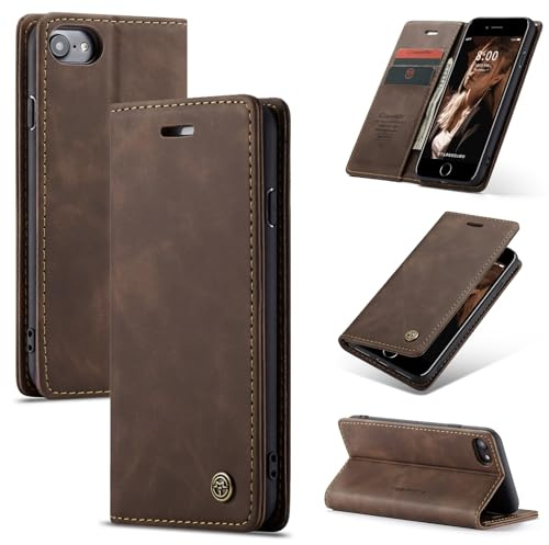 Cracedily Handyhülle für iPhone 6 / 6S Hülle, Klapphülle Premium Lederhülle Klappbar Flip Case Tasche Magnet Kartenfach Standfunktion Klapphülle Schutzhülle für iPhone 6 / 6S Handyhülle, Kaffee