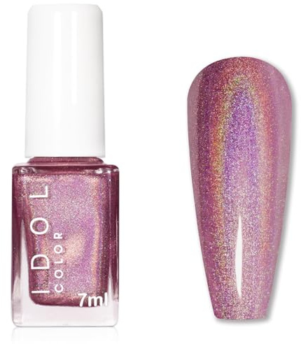 Holographic Nail Varnish - Pink Glitter Nail Polish - Iridescent nail Polish 60 Seconds Quick Dry - No Bake, Smooth, Breathable & Long Lasting Nail Varnish Gift for Women Girls DIY Manicure at Home