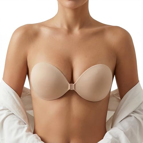 Lillypads® Soutien Gorge Adhesif Push Up – Sticky Bra Invisible avec Fermoir Métal – Soutien Gorge sans Bretelles Dos Nu – Réutilisable – Nude – XS
