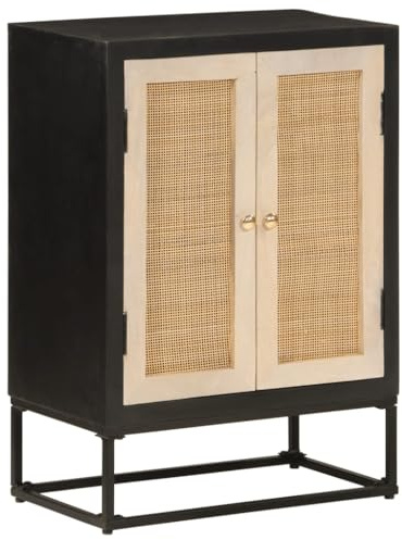 Owoxanthellate Sideboard Schwarz 55×30×76 cm Mangoholz/Eisen, 2 Türen, platzsparend für Wohnzimmer, Flur, Schlafzimmer