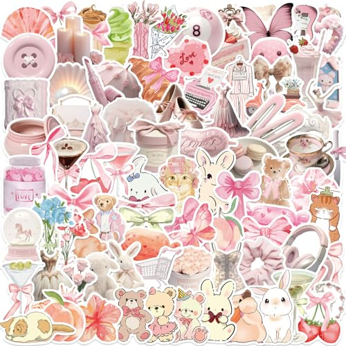 100Pcs Pink Aesthetics Stickers Pack for Laptop Luggage Scrapbooking Skateboard Guitar Water Bottle, Gift for Teens Kids Girls