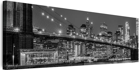 LUMASOUL Wandbilder Wohnzimmer Leinwandbild New York 120x40 cm | 1-teiliges Bild für Schlafzimmer, Flur, Büro und Küche, modernes Foto-Motiv