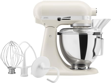 KitchenAid Tilt-Head Stand Mixer, 4.3L Stainless Steel Bowl, Full Metal Construction, Planetary Mixing Action, 10 Speeds, Pouring Shield, Whisk, Flat Beater & Dough Hook, Porcelain White