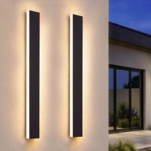 Ledvion 2x Lange Villa LED Außenwandleuchte lang 100cm IP65 14W Warmweiß | Für Einfahrt Gartenweg Terrasse oder Fassade geeignet und klar auf den Außeneinsatz ausgerichtet