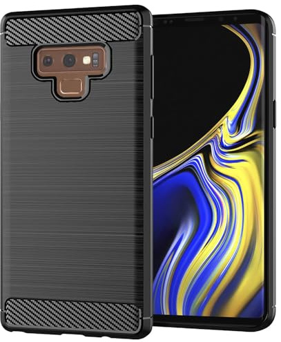 Techsuit für Samsung Galaxy Note 9 Hülle mit Soft Touch, Stoßfest, Kameraschutz, Erhöhte Kanten, Luftkissen Ecken, Anti Fingerabdruck, Flexibel, Carbon Silicone Series, Schwarz