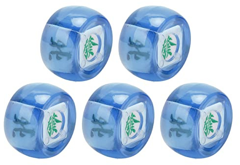 Cosiki 5-teiliges Mahjong-Würfel-Set, Langlebige Kunststoff-Würfel in Ost-Süd-West-Nord-Richtung für Brettspiele und Gelegenheitsunterhaltung (Transparentes Blau)