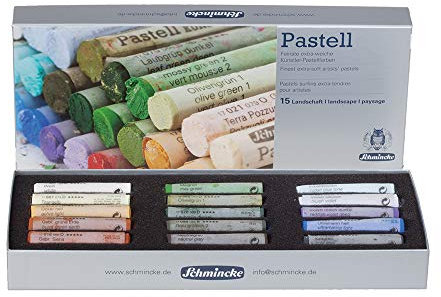 Schmincke – Pastell, 15 Farben „Landschaft“, 77 315 097, Kartonset mit 15 Pastellstiften, handgefertigte Pastelle, brillante, samtmatte, höchst lichtechte Farbtöne