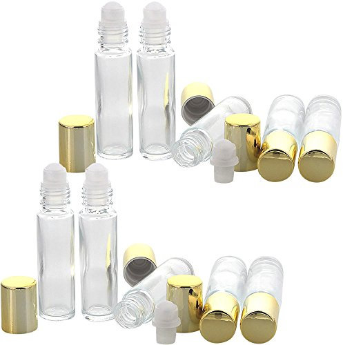 Glas Deostick 10ml mit Kappe in Gold Farbe, Kosmetex Roll-On Deo-Roller zum selbst Befüllen, 10x 10ml Gold