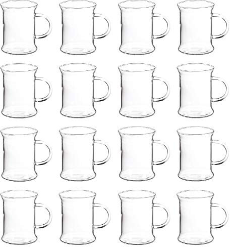 Lucenté Set of 16 Smilla Glass Coffee Cups 330ml / 33cl / 11 fl oz - Durable Heat Resistant Borosilicate Glass - Dishwasher Safe - Suitable for Domestic, Commercial and Catering Environments.