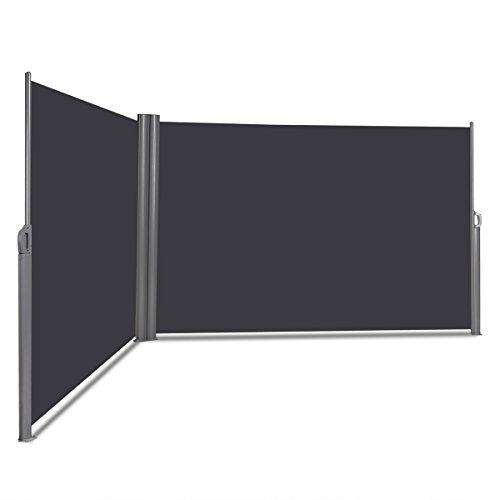 COSTWAY Auvent Store Latéral Double Rétractable 160/180x600CM Paravent Extérieur en Aluminium et Tissu Polyester 280 g/㎡ Résistant aux UV pour Jardin,Terrasse,Balcon (160x600CM, Gris)