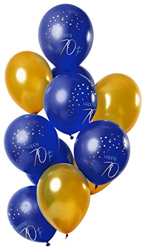 Folat 66670 - Luftballons aus Latex - blau / bronze - ca. 30 cm - 12 Stk. - Zahl: 70