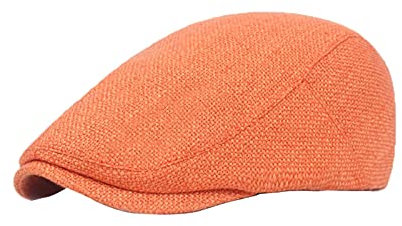Flache Kappe, Newsboy Hut, Leinen Vintage Schirmmütze, Einstellbare Outdoor Reise Baskenmütze für Mann Frau (Orange)