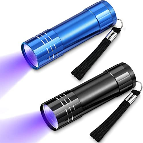 Mudder UV Torch 2 Pieces 9 LED Blacklight Detector Handheld Pocket Portable Black Light Torches Mini Flashlight Pet Urine Detectors for Dog Cat Bed Dry Stains, Battery Not Included, (Mini Lampe-2909)