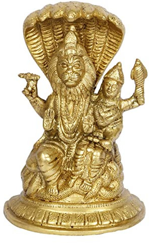 Artvarko Lakshmi Narasimha Murti Messing Vishnu Laxmi Narayan Sheahnaag Idol Statue Schaustück für Zuhause Puja Pooja Zimmer Tempel Mandir Dekor 19,1 cm