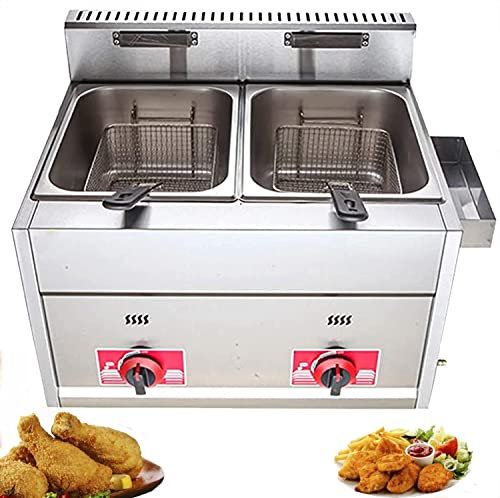 JIADUOFU Freidora de Gas,8L/8+8L Freidora de Gas de Doble Cilindro,freidora de Gas Profesional de Acero Inoxidable Comercial con Cesta,para Restaurante Comercial hogar Cocina,Limpieza fcil