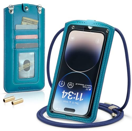 Casecond Handytasche zum Umhängen Universal Handy Tasche Kleine Umhängetasche Damen mit Handykette für iPhone 14 13 12 11 Pro Max XR Samsung Z Flip 4 S23 Ultra Plus Xiaomi Redmi Bis zu 7.3 Blau