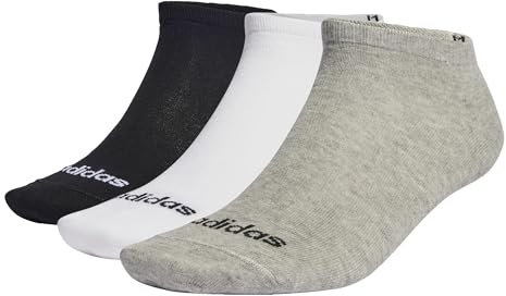 adidas Mixte Thin Linear Low-Cut Socks 3 Pairs, Medium Grey Heather / White / Black, 6.5-8